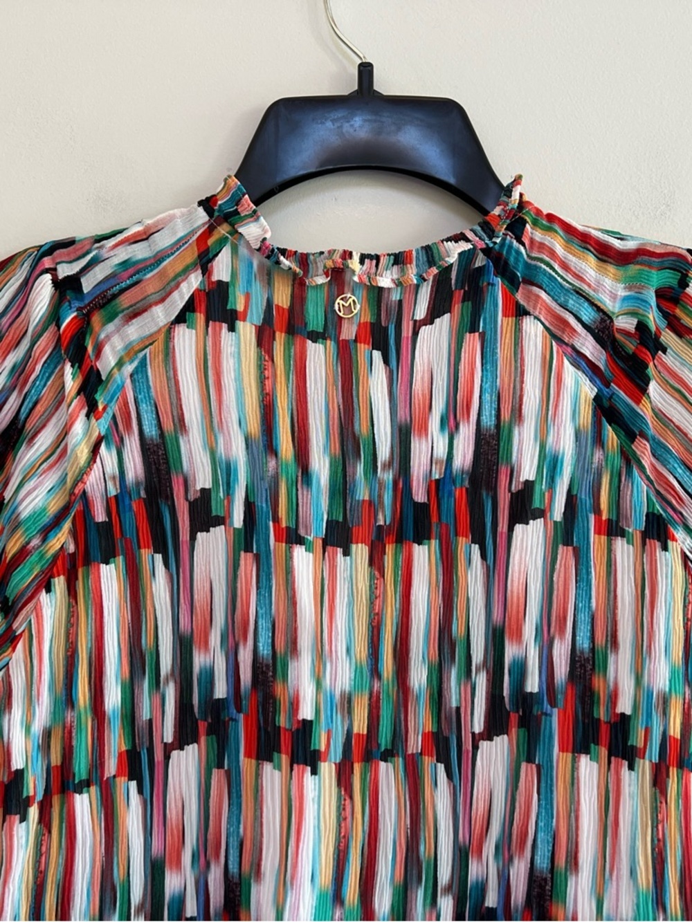 Marie Oliver Vanessa Watercolors Striped Keyhole Ruffle Silk Dress, Rainbow, S - Picture 6 of 11